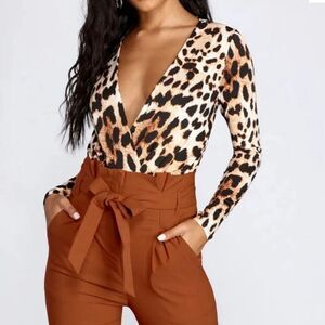 Windsor, Fab And Fierce Leopard Print Long Sleeve Bodysuit, Women’s Medium